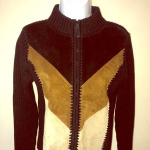 Black sweater with genuine leather front panels